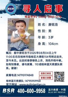 【寻人启事】图中唐铭浩于2025年08月04日上午11:00左右在桂林市临桂区大律街154号附近走失 - 淮北28生活网 huaibei.28life.net